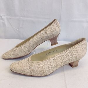 Bandolino Womens Retro Pumps Stacked Spool Heel Leather Soles Beige Tan Nude 7.5